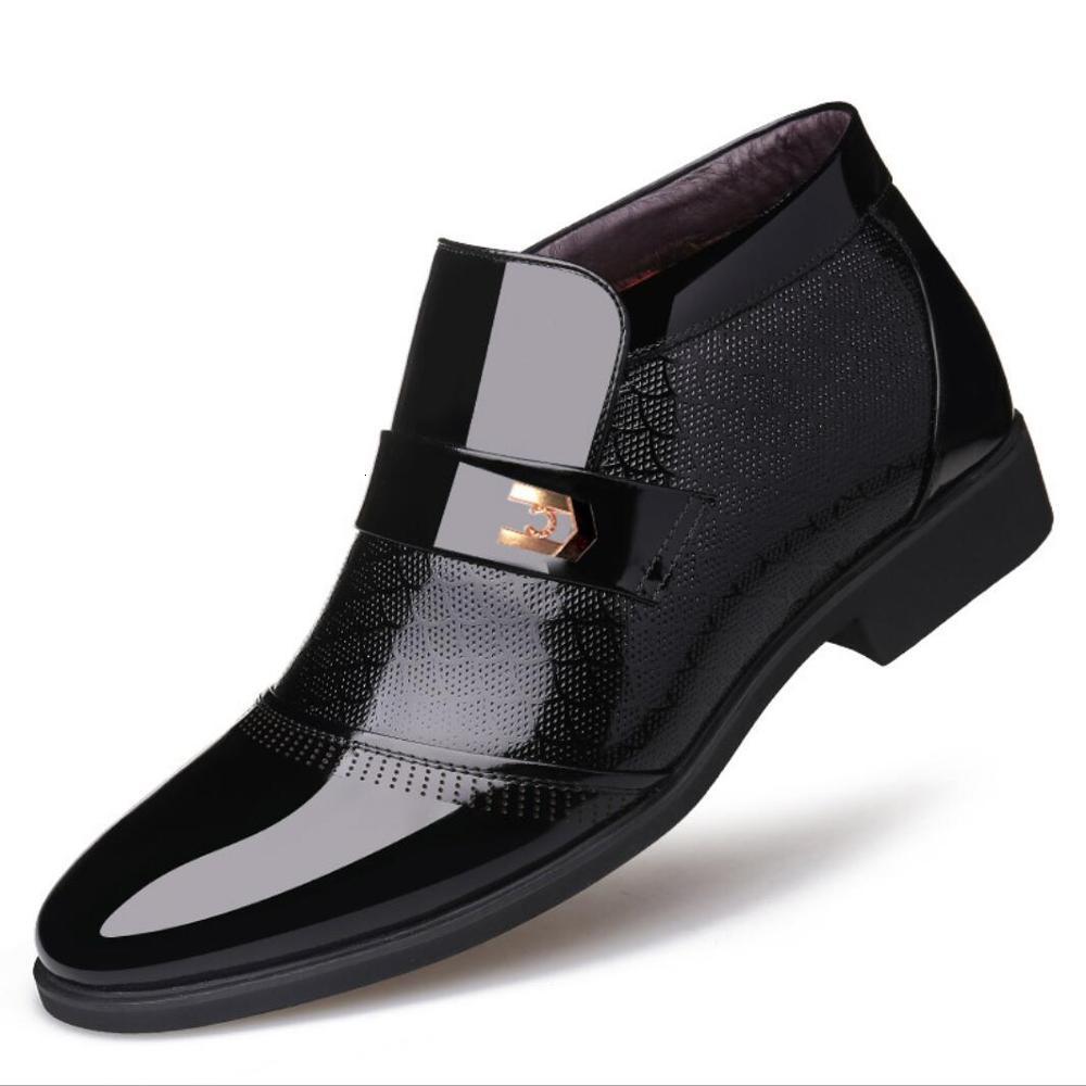 

Dress Shoes Luxury Patent Leather Business Chelsea Boots Mens Winter Ankle Boot Men Thick Artificial Fur Snow Hombre RVYB, Black