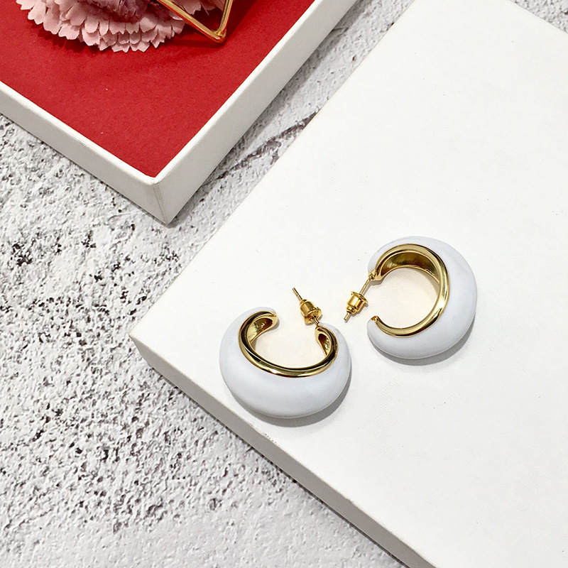 

Stainless steel moon ship multi-color stud earrings silky enamel drip rose gold silvr jewerly for woman