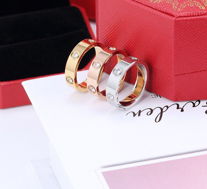 

4mm 5mm 6mm titanium steel silver love ring men and women rose gold ring for lovers couple ring With Red Box
