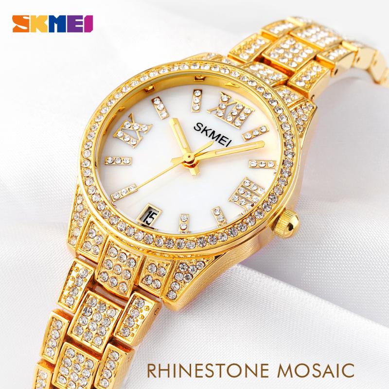 

Wristwatches Luxury Golden Diamond Women Watch Quartz Wristwatch Skmei Brand Top Fashion Stainless Steel Ladies Watches Elegant Clock Reloje, Silver