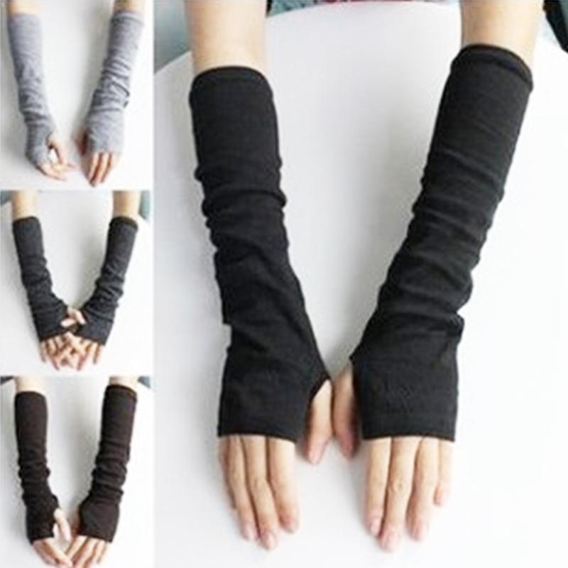 

Five Fingers Gloves 1 Pair Soft Stretchy Wrist Arm Hand Warmer Knitted Mittens Women Winter Long Fingerless Black Grey Coffee