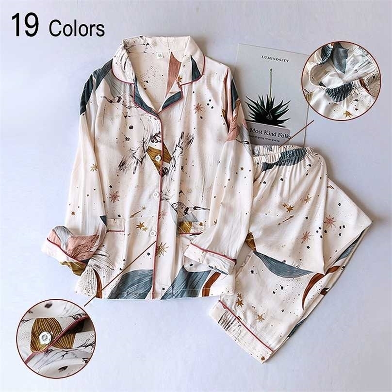 

Spring/Winter 100% viscose long-sleeved trousers ladies pajamas suit simple style long women's home service 211109, 2b-sika deer