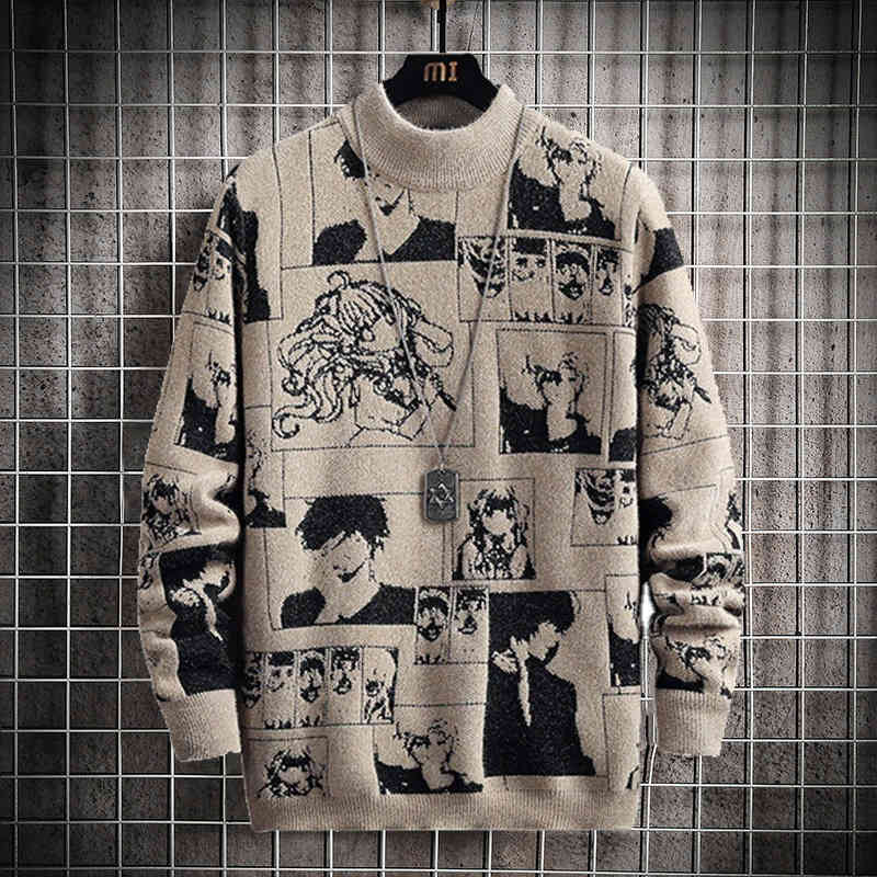 

Men's Sweaters Cheer up men's winter sweaters pullovers long sleeve shirts anime streetwear cartoon clothing mock-neck japan sweater 561J, 1# shoe box