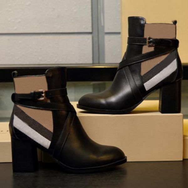 

2021 brand luxurys designers women booties ladies Ankle Boot Fashion womens Autumn winter high Heel short platform leather top quality boots, Black