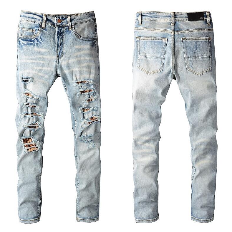 

21SS Mens brand Designer Jeans Ripped Biker Slim Fit Motorcycle Denim For Mens Top Quality Fashion jean, Gray