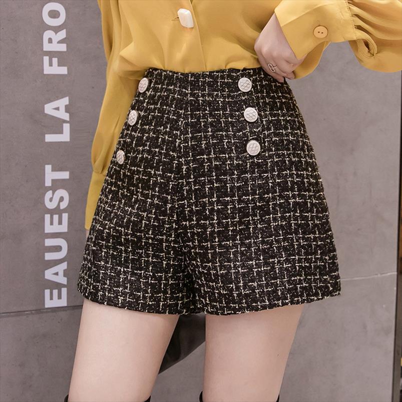

double buttons tweed womens short high waist zipper korean vintage autumn winter wool office wide leg pants x575, White;black