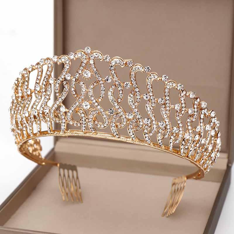 

Hair Clips & Barrettes FORSEVEN Royal Queen Princess Diadema Gold Color Crystal Tiara Crown With Combs Bride Wedding Veil Decorative Jewelry
