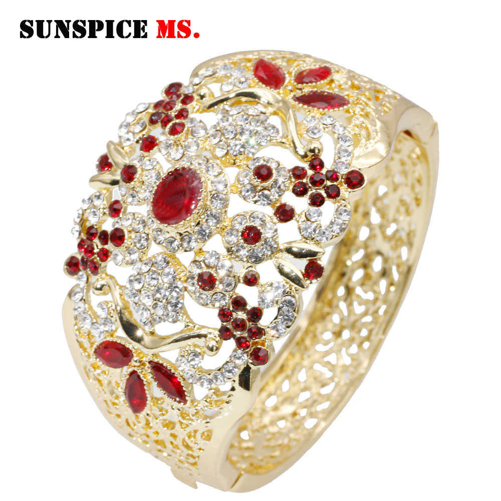 

Sunspicems Elegent Crystal Wedding Jewelry Algeria Morocco Bangle Flower Cuff Bracelet for Women Gold Color Arab Bijoux Gift Q0719