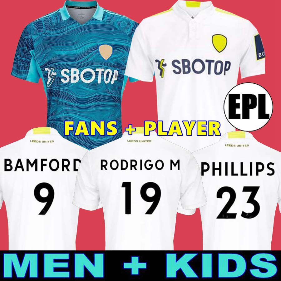 

FANS Player version 21 22 LEEDS soccer jersey 2021 2022 UNITED home football shirt PHILLIPS FIRPO JUNIOR BAMFORD RAPHINHA LLORENTE RODRIGO men kids kits uniform, Home adult