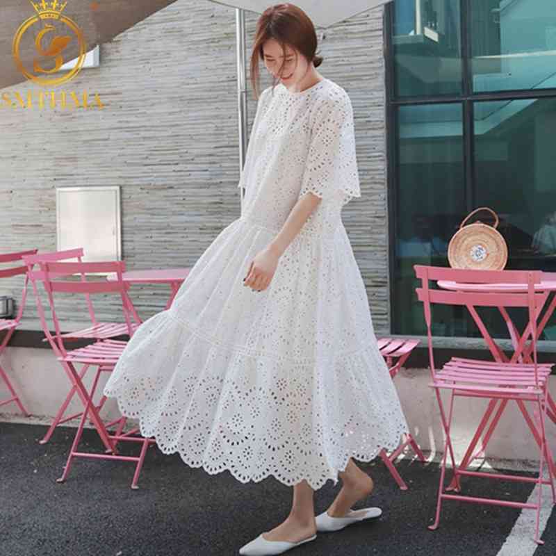 

Hollow Out Lace Dress Summer Elegant Beach Female With Spaghetti Strap Vest +Summer es Two Piece Set 210520, Picture color