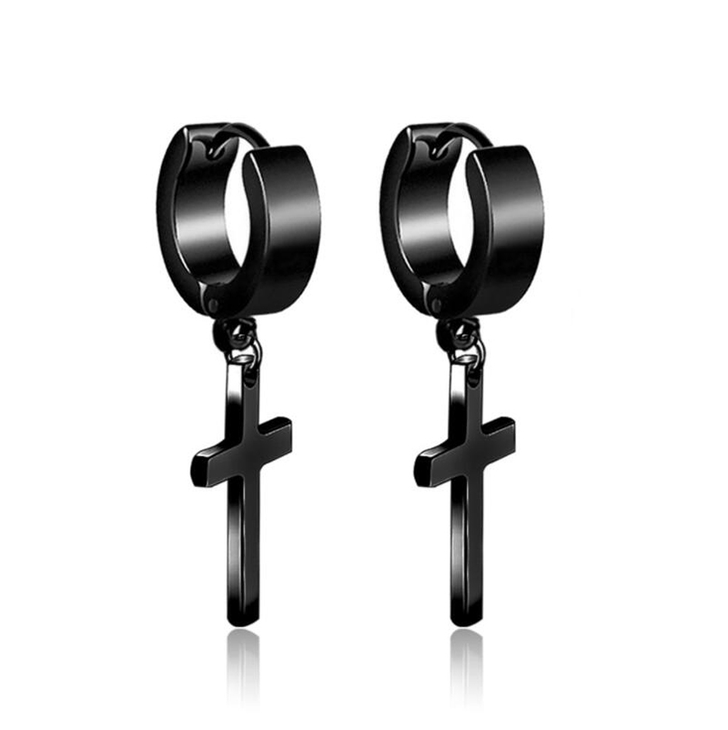 

Stainless Steel Black Crosses Ear Cuff Set For Men Gothic Punk Triangle male Stud Cross Earing Dangle Bulk Jewelry