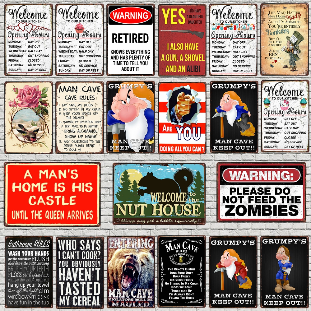

kitchen Rules Tin Sign Man Cave Plaque Metal Vintage Wall Poster Art Bar Home Metal Plate Decor Cuadros 30X20CM