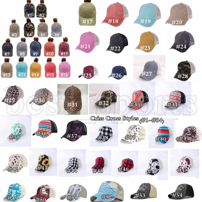 

Ponytail Baseball Cap 65 Styles Washed Distressed Messy Buns Ponycaps Leopard Sunflower Criss Cross Trucker Mesh Hats CYZ3225, Multi