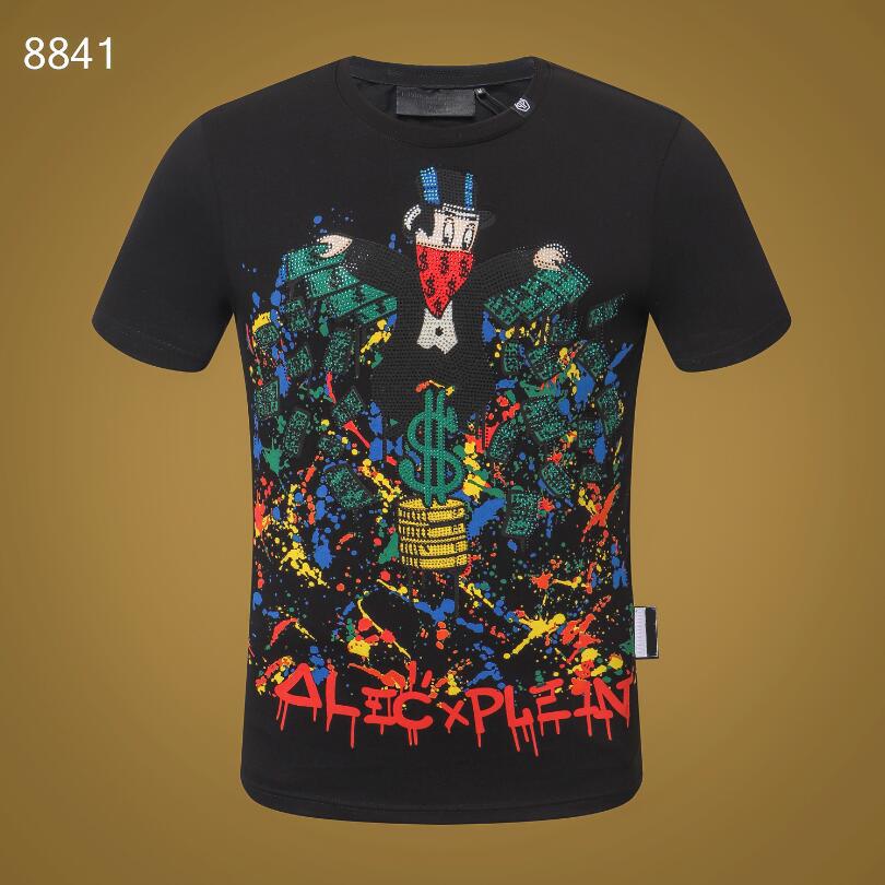 

PP Men's T-shirt Summer rhinestone Short Sleeve Round Neck shirt tee Skulls Print Tops Streetwear M-xxxL 8841, White