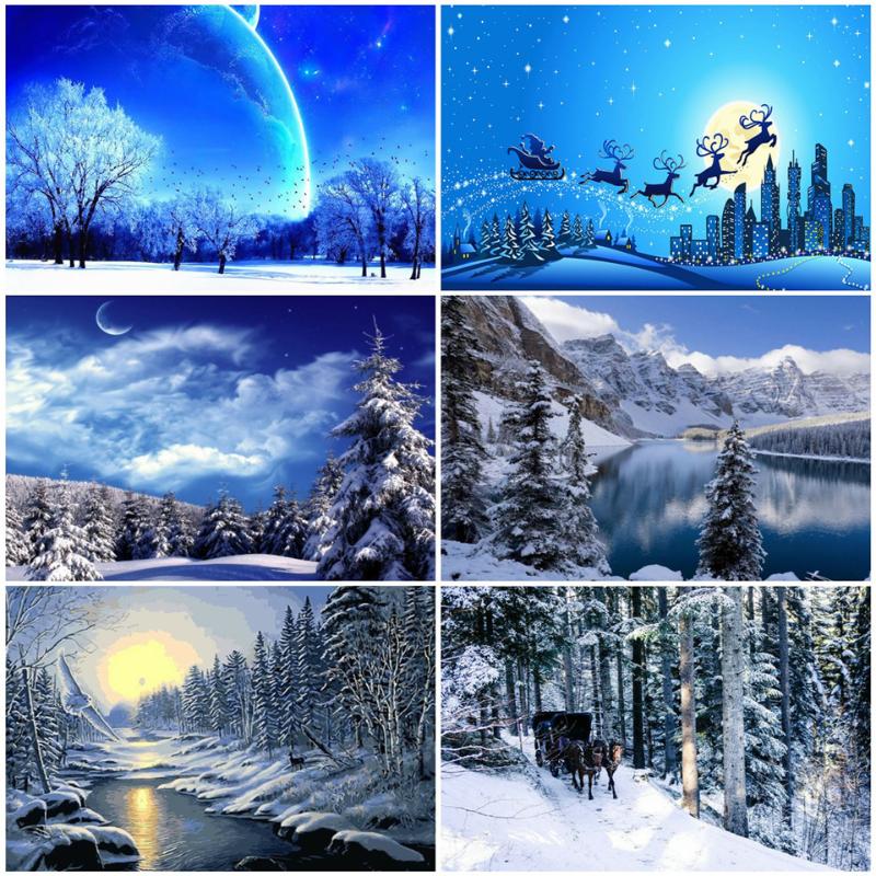 

Paintings AZQSD Unframe DIY Oil Painting By Numbers Winter Landscape Home Decor Acrylic Paint Coloring Tree Handpainted Gift