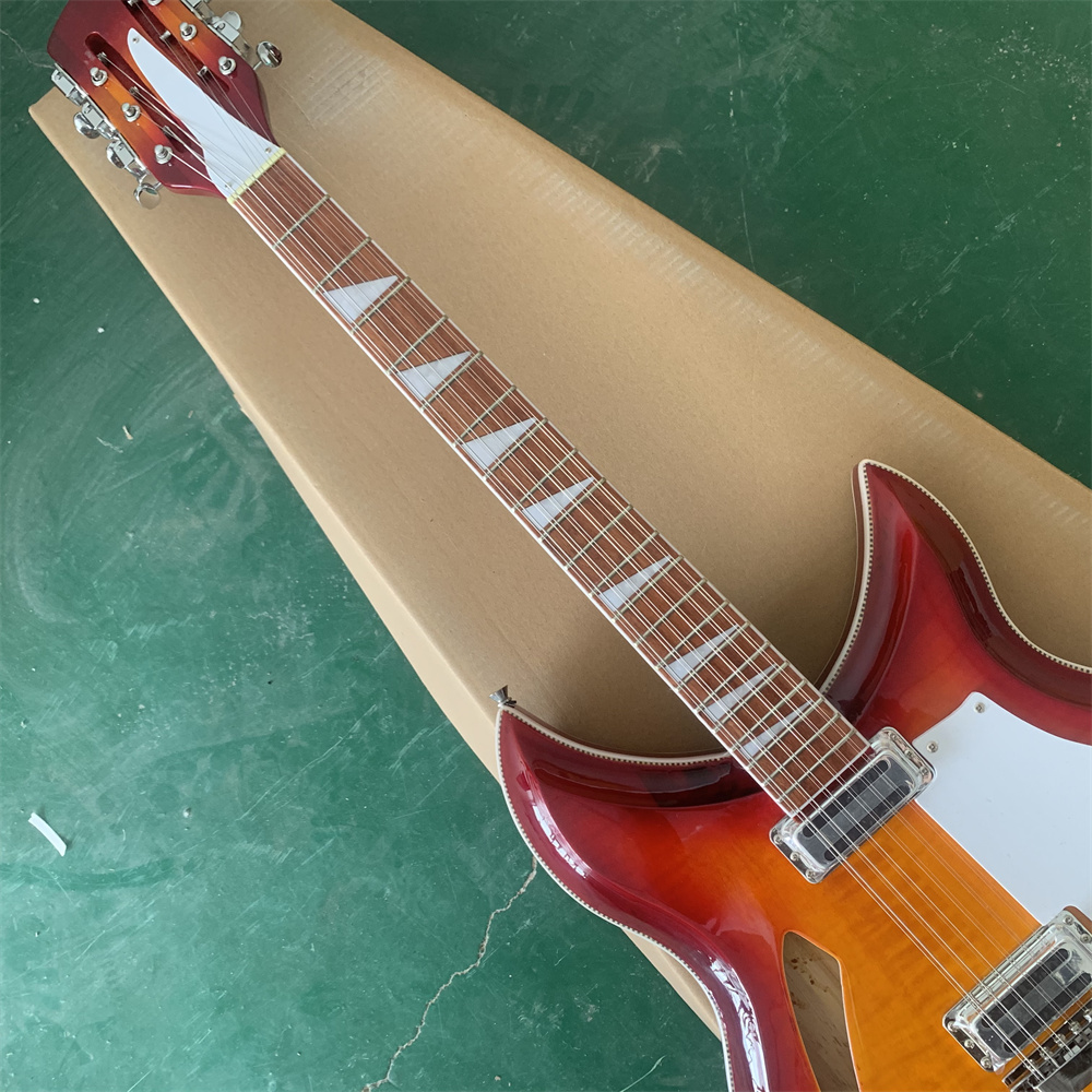 

6 String Semi Hollow body Electric Guitar, Tailpiece Bridge, Cherry Burst Color, Rosewood fingerboard, 360 Electric Guitar