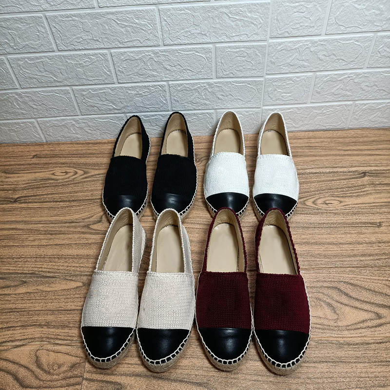 

2021 Brand Designers Women Casual Shoes Summer Fisherman Hemp Jute Soled Sneakers Canvas Patent Leather Metal Patchwork Stylist Shoe, Black