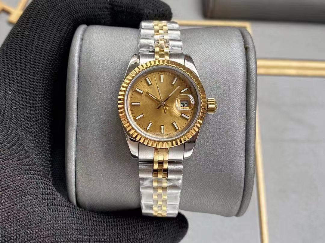 

Beautiful High quality fashion gold Ladies dress watch 28mm mechanical automatic women's watches Stainless steel strap bracelet Wristwatch box bags ring gift, Sapphire