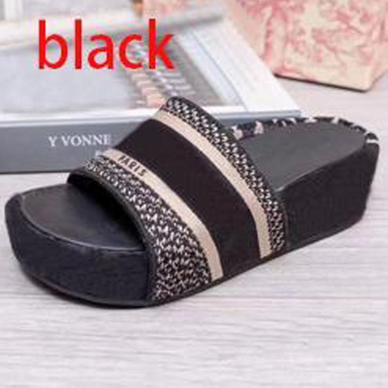 

woman platform slippers fashion Beach Thick bottom woman Shoes Cartoon slippers Alphabet lady Sandals platform High heel slippers size 35-42, Black
