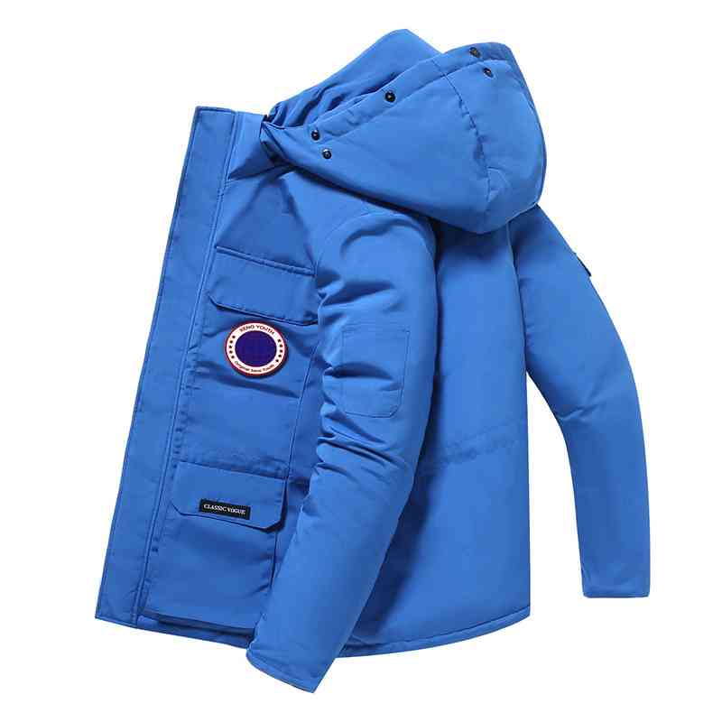 

Winter Canadian Down Map Table Jacket Raccoon Dog Real Hair Collar Men And Women Lovers Goose Down Jacket Thickened Parker Gooses Work Coat, Black
