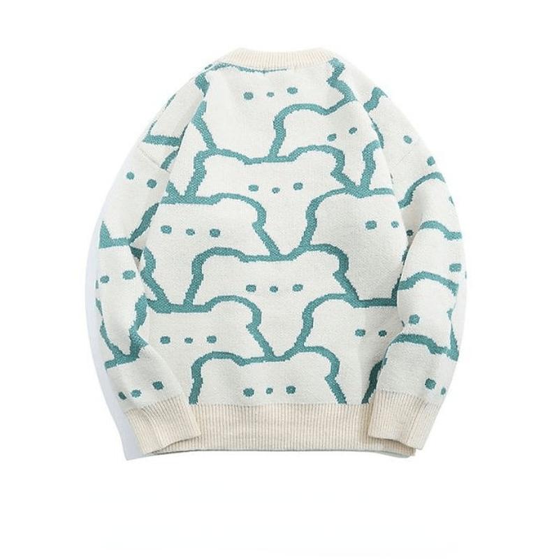 

Men's Sweaters Winter Harajuku Bear Casual Sweater Men Cute Cartoon Knitted Streetwear Knitwear High Street Couple Pullovers, White;black