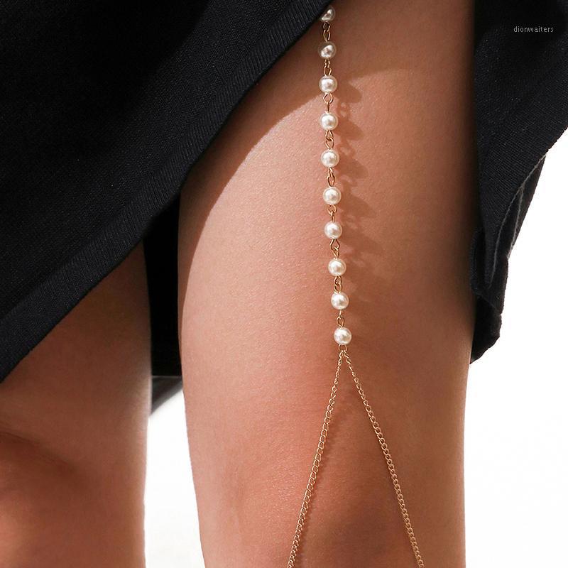 

Pcs Women Pearl Leg Chain Fashion Beach Black Stretch Flannel Chains Gold Body Lady Charm Summer Party Jewelry