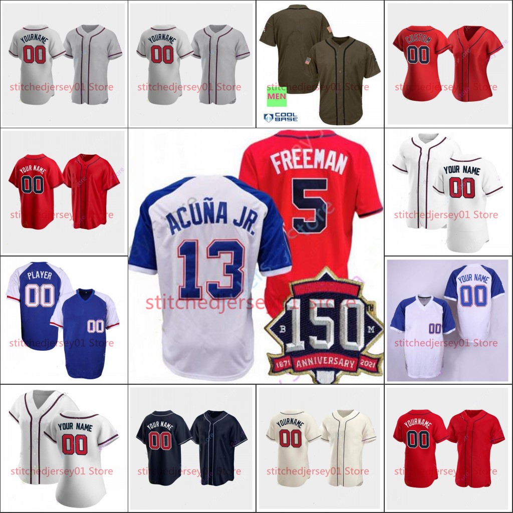 

2021 Marcell Ozuna Jersey Freddie Freeman Dansby Swanson Ronald Acuna Jr. BraVEE Ozzie Albies Mike Soroka 10 Jones Baseball Jerseys, Red