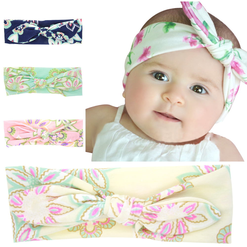 

INS Baby Hair Accessories Headbands Cotton Headwear Girls Kids Floral Turban Twist Knot Ear Bands Children Headwraps, Slivery;white