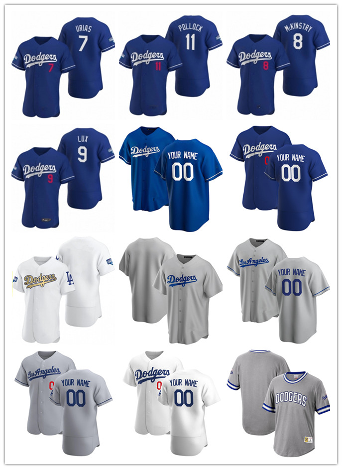 

Custom Jersey Mens women Youth Los Angeles Dodgers 7 Julio Urias 9 Gavin Lux 8 Zach McKinstry 11 Pollock Baseball Jerseys, Blue;black