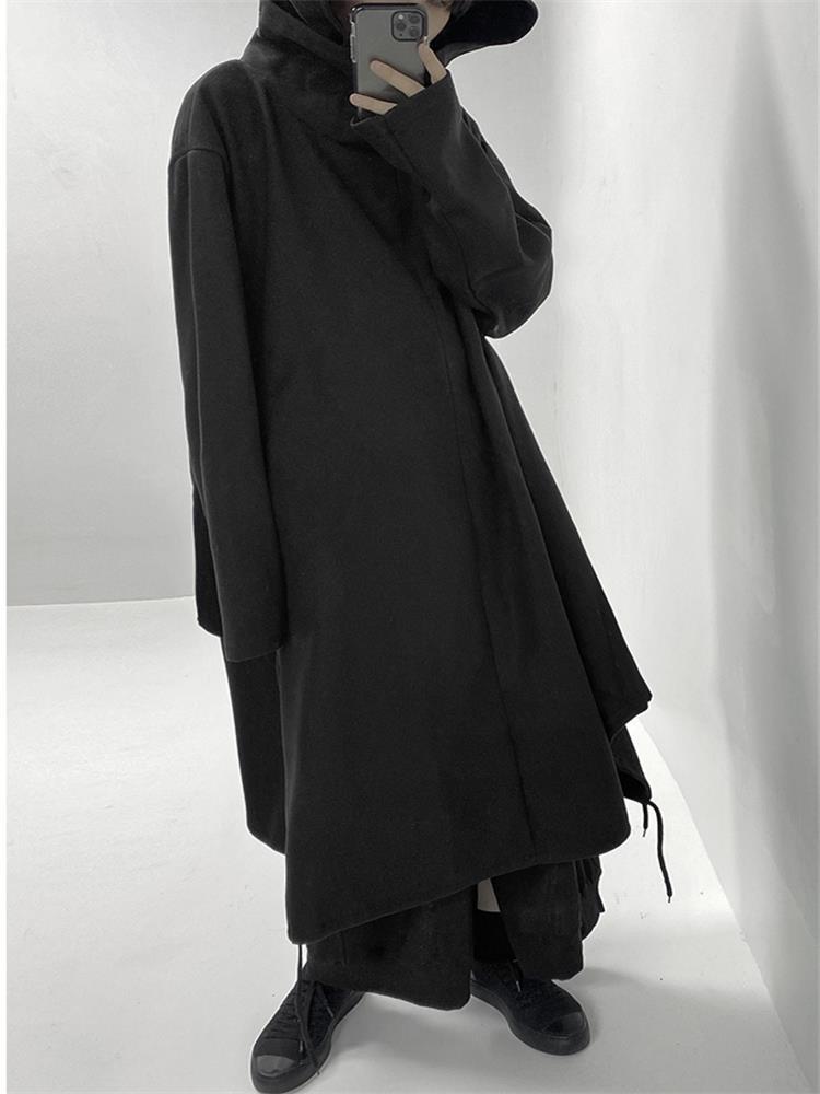 

Men' Trench Coats High Collar Turtleneck Design Windbreaker Dark Urban Youth Fashion Couples With A Casual Large Size, Black