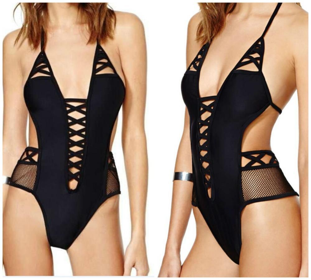 Women&#039;s Swimwear mesh swimsuit black one piece bathing suit deep V cut out swimwear sexy women high waist bodysuit 3ZIX-image-688402125