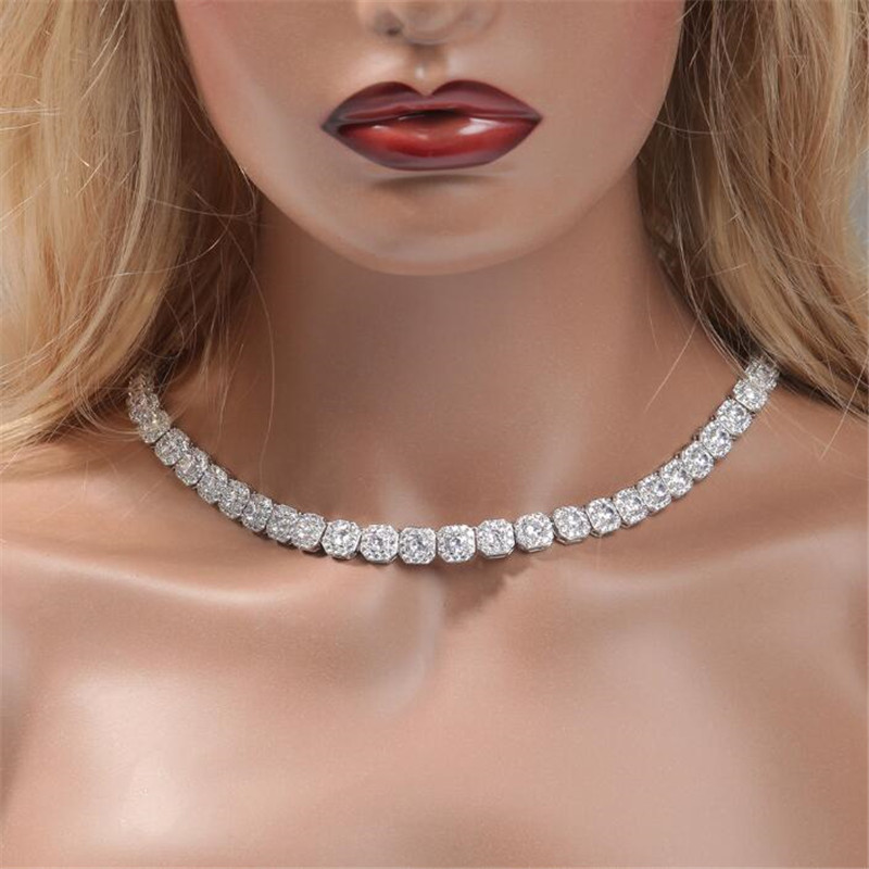 

Top Sell Hip Hop Luxury Jewelry Zircon 9mm Width Necklace 18K White Gold Fill 5A CZ Diamond Gemstones Party Women Men Wedding Pendant For Lover Gift