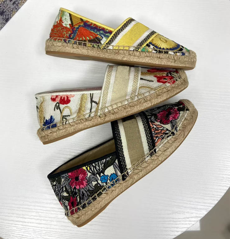 

Fashion luxury loafers fisherman canvas flat sandals wide-soled straw woven canvas shoelace shoe box 35-42, Color 1