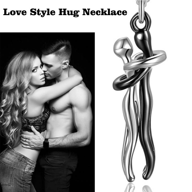 

Pendant Necklaces Choker Couple Hugging Chain Necklace For Women Love Style Fashion Bijoux Femme Jewelry On The Neck, Silver