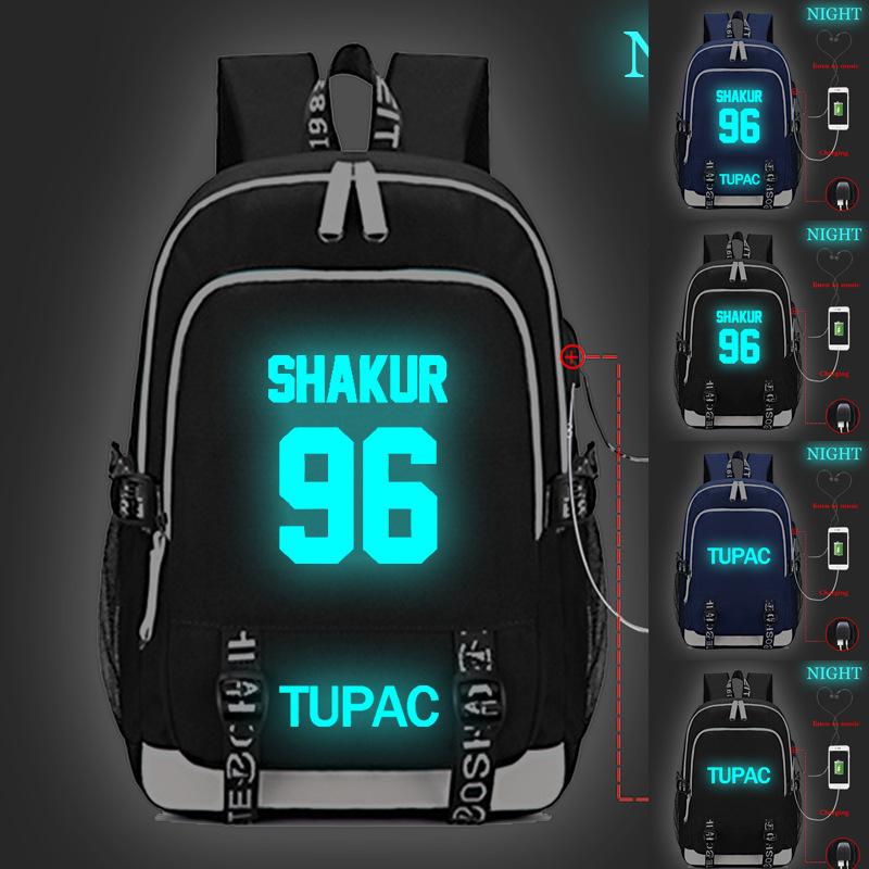 

Backpack Tupac Luminous Backpacks USB Charging Bag Student Back To School Book Mochila Boys Girls Schoolbag Teens Sport Knapsack