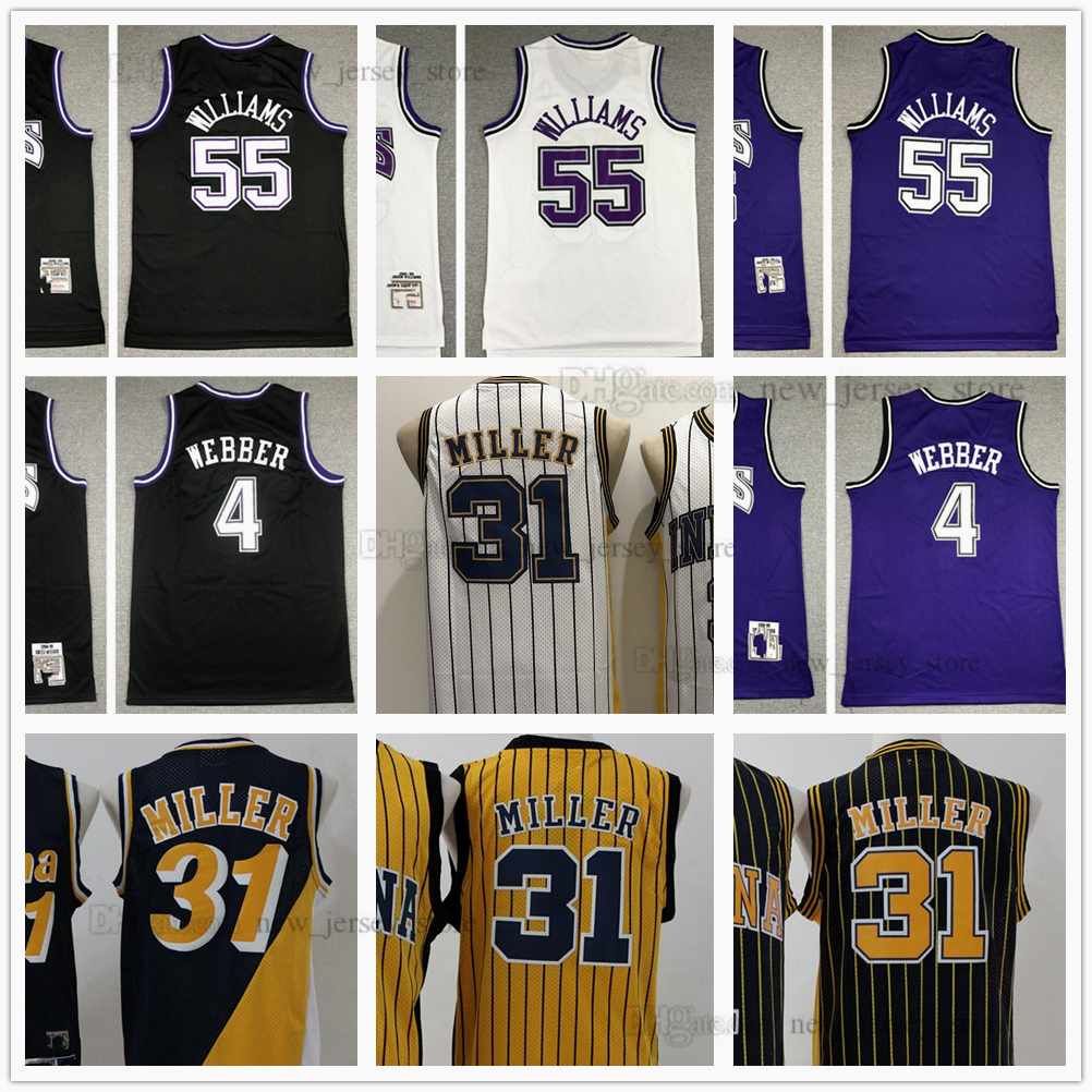 

Mitchell and Ness 1998-99 Basketball Jason 55 Williams Jersey White 98-99 Chris 4 Webber Jerseys Retro Reggie 31 Miller Stitched Black Yellow, Retro ad