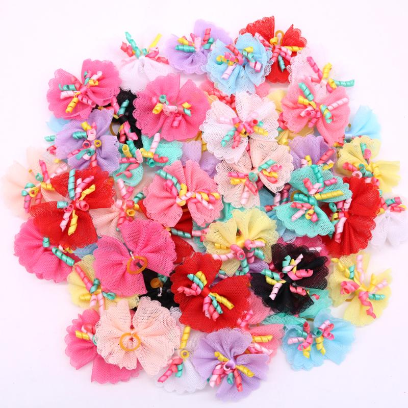 

Dog Apparel 50pcs Handmade Cute Lace Pet Puppy Yorkshire Hair Bows Accessories For Small Dogs Grooming Supplies, Mixed color
