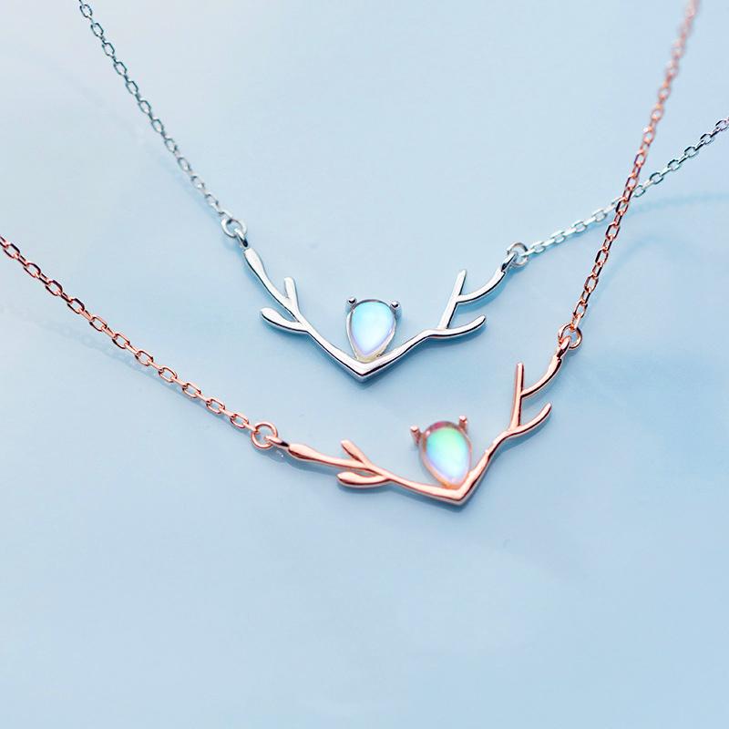 

Pendant Necklaces 925 Sterling Silver Gradient Crystal CZ Fashion Antlers Necklace Charm Short Clavicle Chain For Women Girls Jewelry Gift