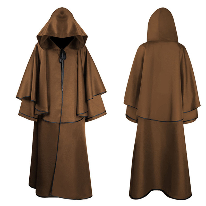 

Medieval 5 Colors Cloak Halloween Hooded Robe Monk Robe Cloak Long Sleeve Wizard Wizard Death Cloak High Quality, White