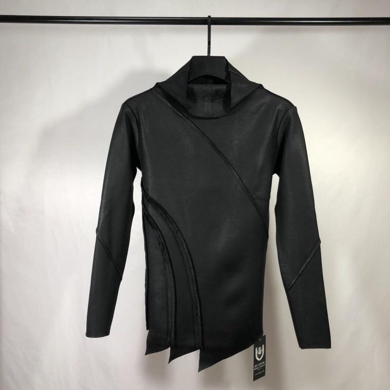 

Men' T-Shirts Winter Men Irregular Thick Long Sleeve T-shirt Personality Turtleneck Slim Fit Tops Street Warm Punk Black -2XL