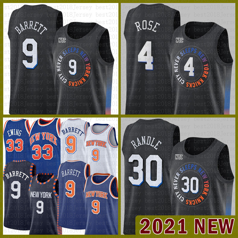 

NewYorkKnicks2021 New RJ 9 Barrett Basketball Jersey Patrick 33 Ewing Mesh Retro 30 Julius Randle Mens 4 Derrick Rose Cheap Green Clear, 2021-jersey