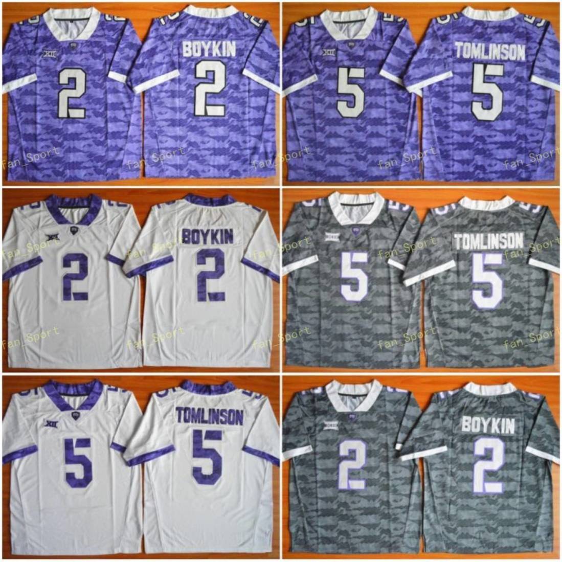 

Mens TCU Horned Frogs College Football Jerseys 5 LaDainian Tomlinson 2 Trevone Boykin University Stitched Football Shirts, As