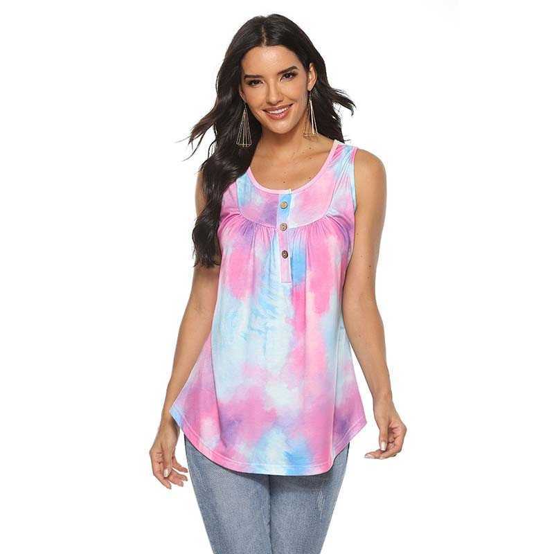 

Summer Tie-dye V-neck Sleeveless T Shirt Tops Womens Fashions Off Shoulder Plus Size Tshirt Women Casual Tee Shirt Femme 210608, Light green