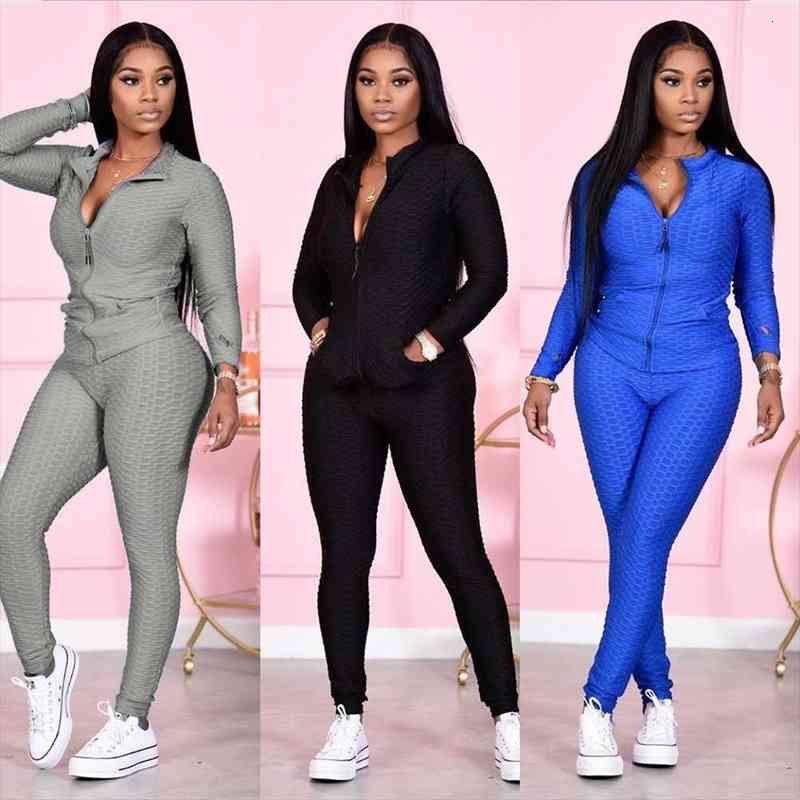 

Autumn Women Sportswear 2pcs Womens Long Sleeve Zip Crop Tops Long Trousers Soft Winter Tracksuit Casual Clothes Set, White