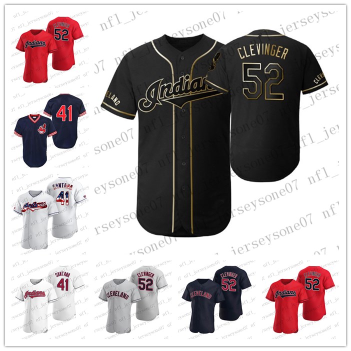 

Custom Cleveland men women youth Indians 41 Carlos Santana 52 Mike Clevinger white blue gray black Authentic 2020 Home Jersey