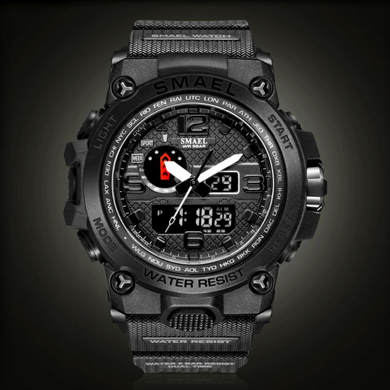 

Wristwatches 2022 SMAEL Top Brand Men Analog Quartz Watch Sports Watches Mens Military Clock Waterproof LED Digital WristWatch, Black