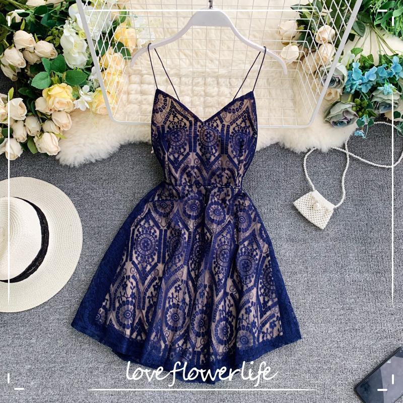 

Party Dress Sexy V-neck Backless Vestidos Beach Style Robe Femme Summer Print Sleeveless Lady Mini Dresses 210521, Blue