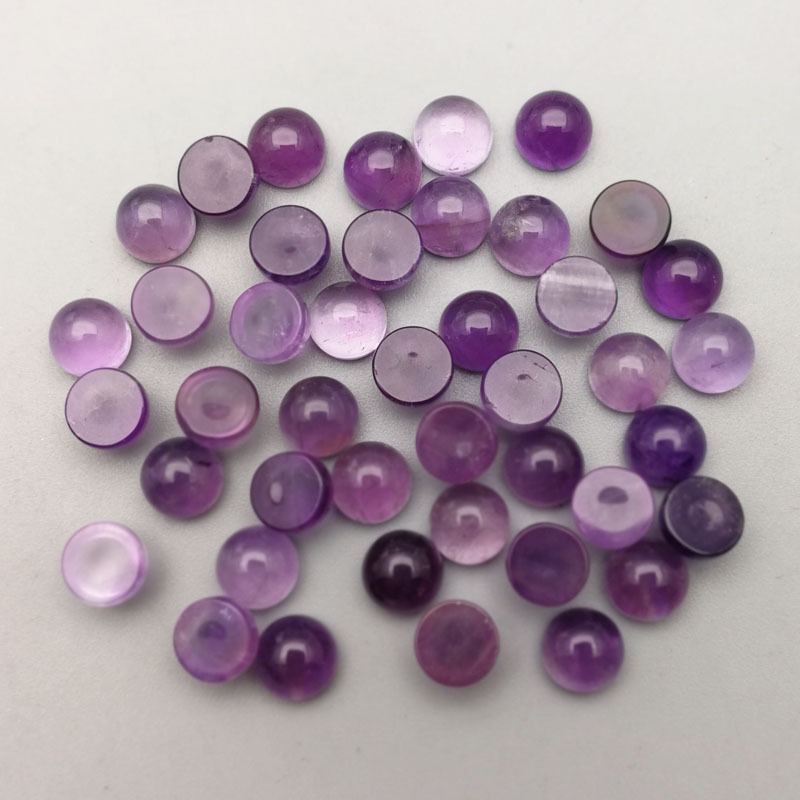

Natural stone 6mm 8mm 10mm 12mm Round Amethyst Loose Beads Cabochons Flat Back for necklace ring earrrings jewelry accessory
