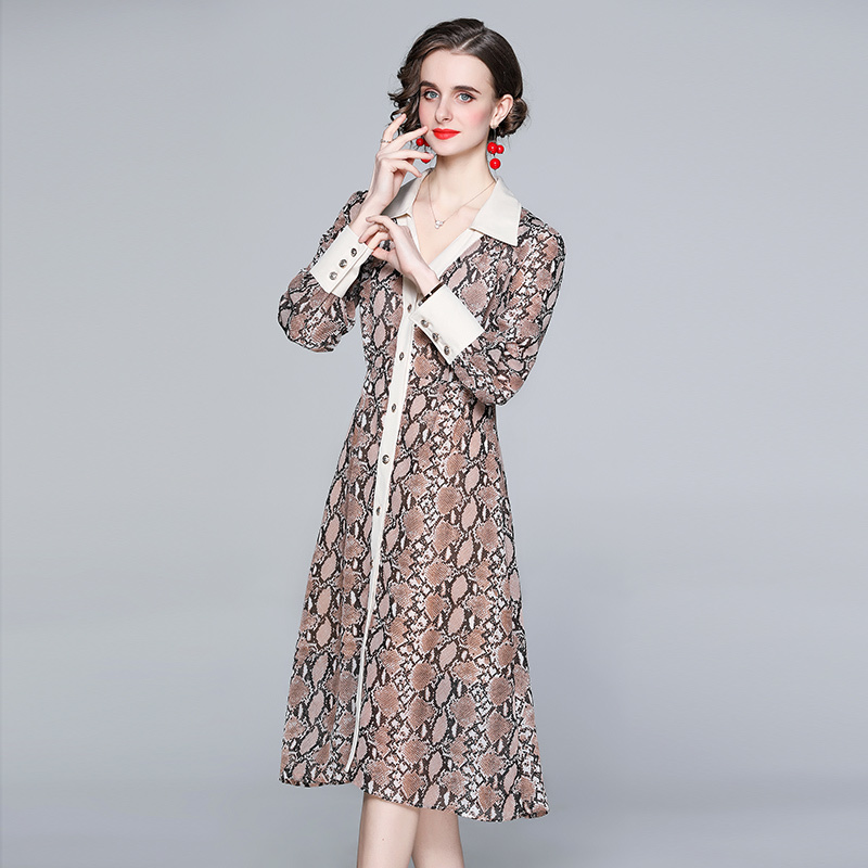

Women Spring Designer Elegant Shirt Dress Fashion Casual Office Lady Party Robe Femme Vinatge Long Sleeve Print Dresses Vestidos 210525, Picture color