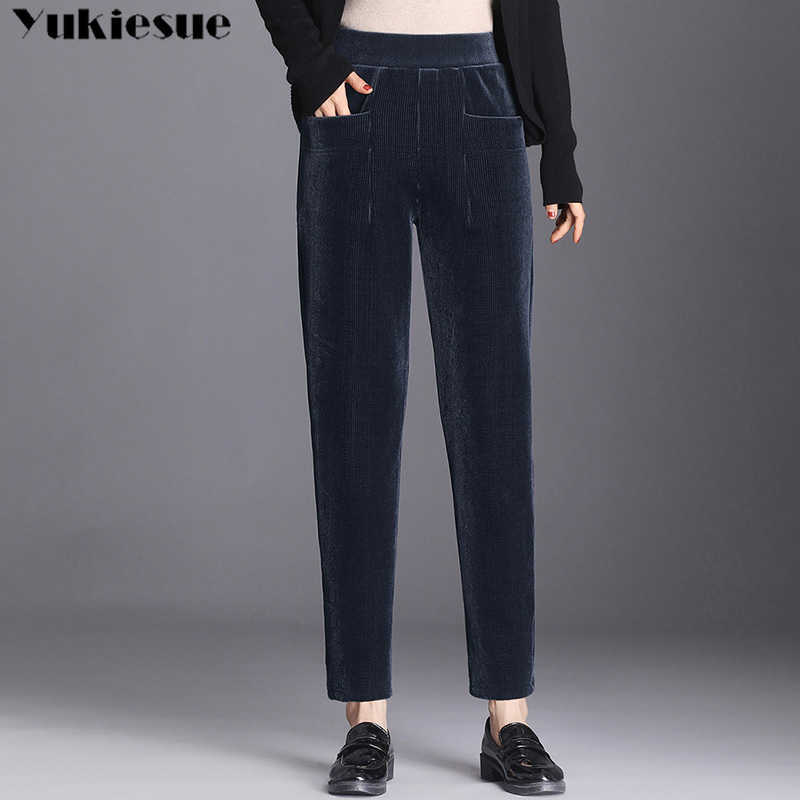 

Corduroy Harem Pants Autumn Winter Thick warm fleece Women Elastic Waist Casual Black Trousers pantalon femme Plus Size 210608